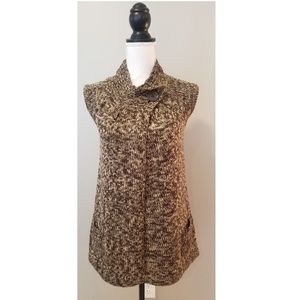 Brown/Tan One-Button Wrap Cardigan
